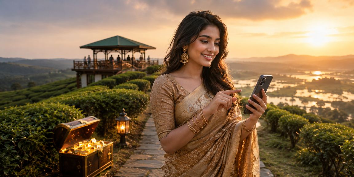 সিলেটের চা বাগানে মোবাইলে স্পোর্টস বেটিং উপভোগ করছেন একজন বাংলাদেশি ব্যবহারকারী